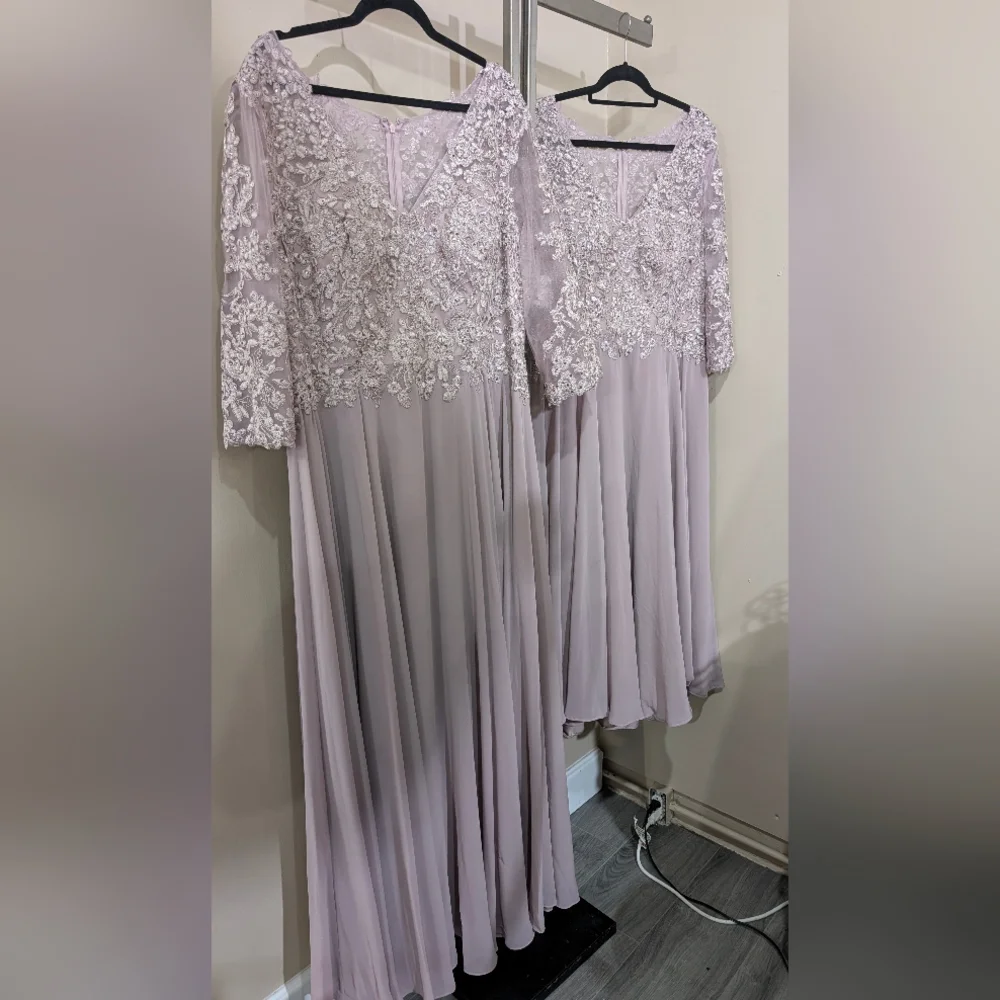 Lavender Lace Gown With Chiffon Skirt - Picture 3 of 6